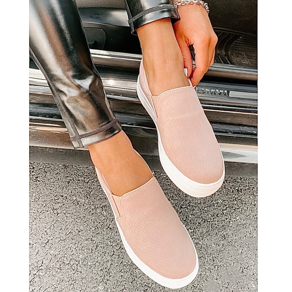 Mauve Snake Print Embossed Slip On Sneakers - Picture 2 of 6
